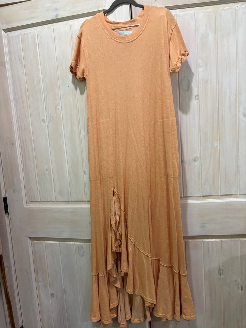 Free People Orange Short-Sleeve Ruffle-Hem Maxi Dress